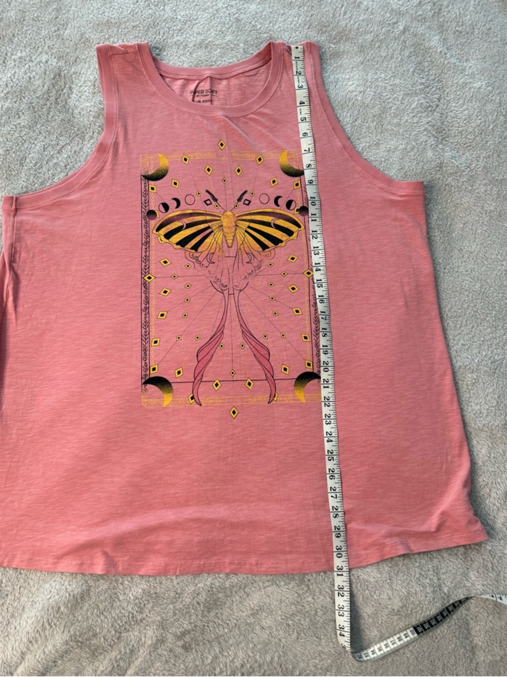 Torrid Super Soft Celestial Moth Tank Size 3 Pink Distressed Graphic Boho Plus - Picture 4 of 10